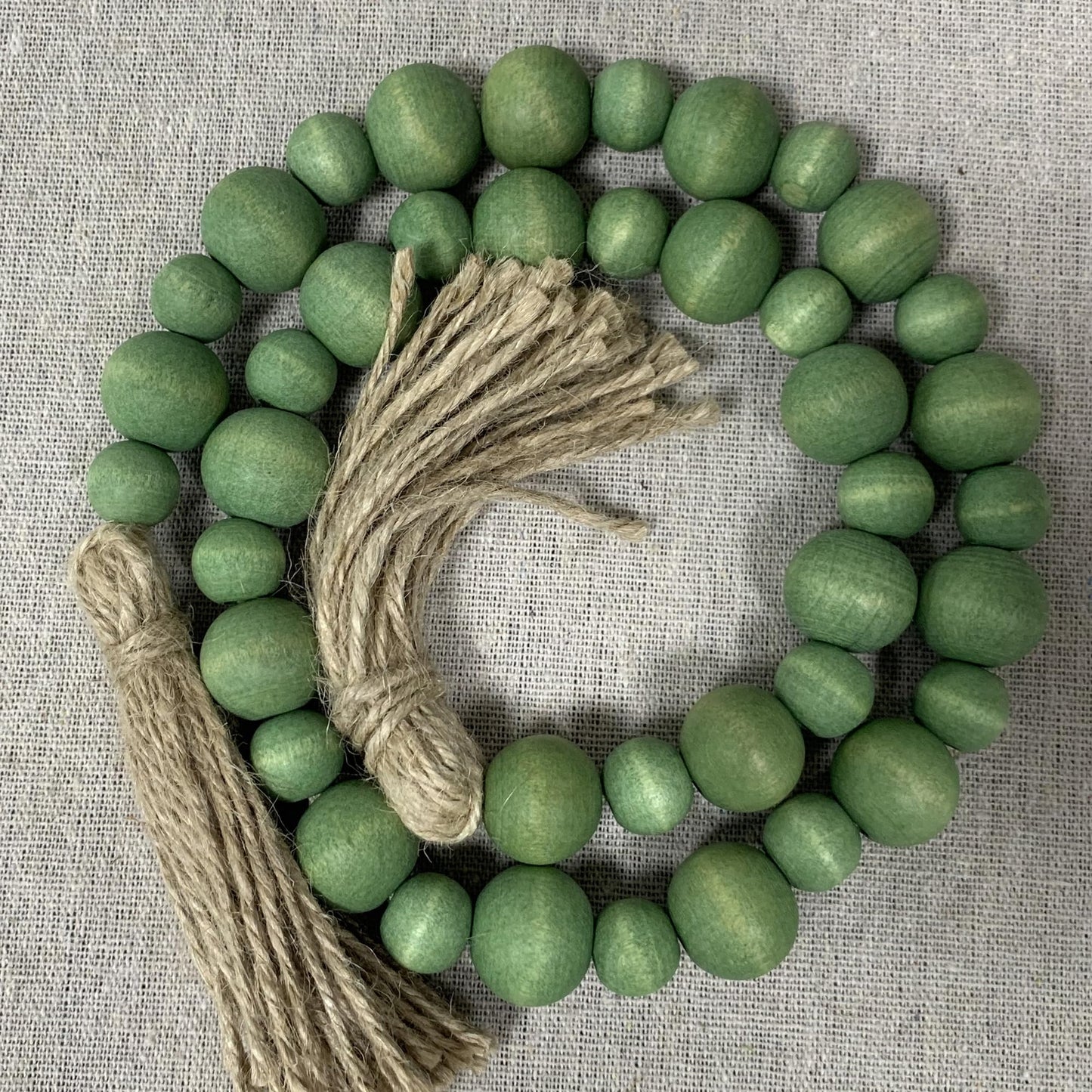 Handcrafted Farmhouse Wooden Decorative Beads Garland, Table Tray Boho Wood Beads with Tassel, Small Rustic Antique Decor for Home and Events (Sage Green)