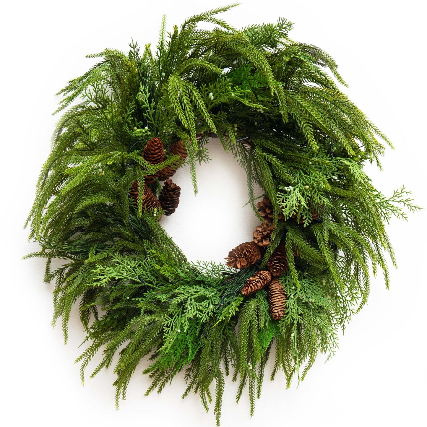 24 Inch Real Touch Norfolk Pine Wreaths for Front Door, Soomeir Artificial Christmas Wreath Green Faux Pine Wreath for Wall Windows Mantle Outdoor Christmas Decoration