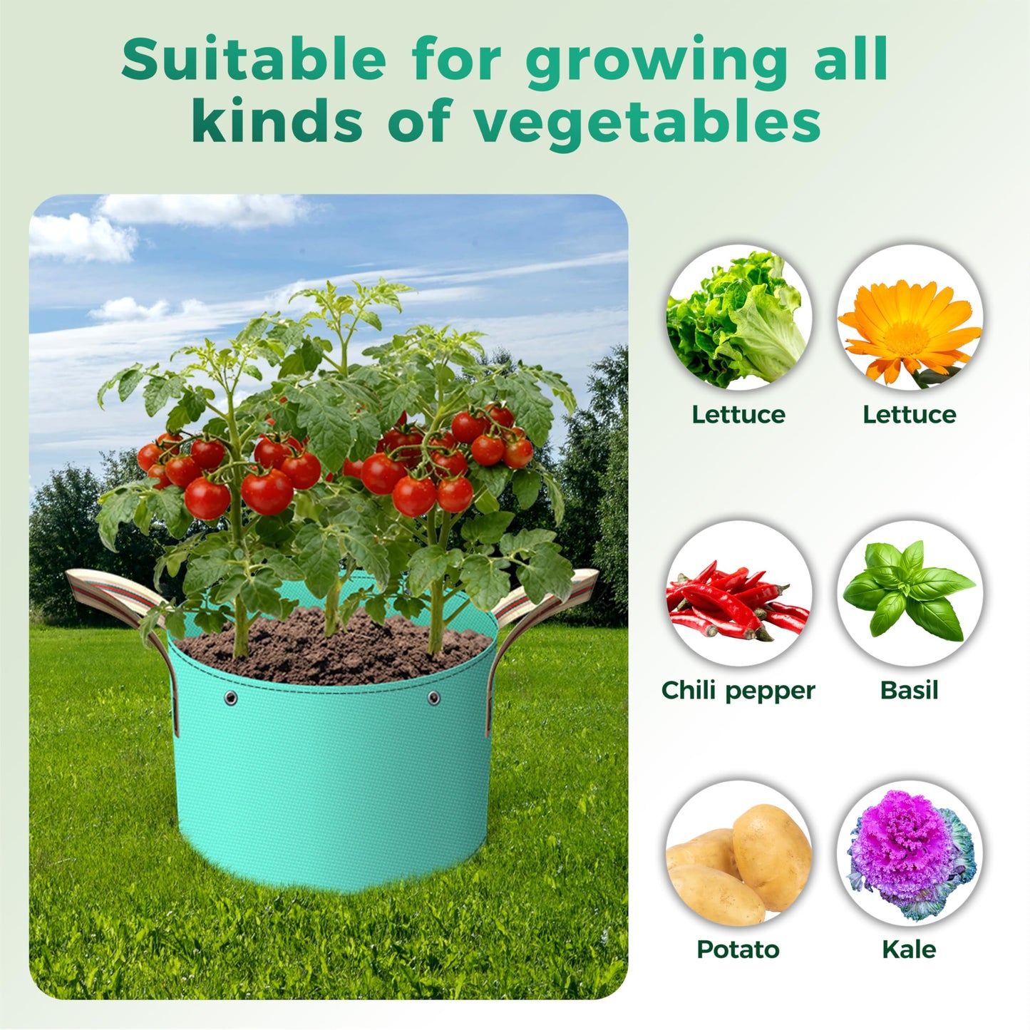 SPONDWILD 7 Pcs 7 Gallon Grow Bags, PE Garden Grow Bags for Plants with Branch-Binding Holes and Bottom Drain Holes, Ideal for Vegetables, Strawberries and Flowers