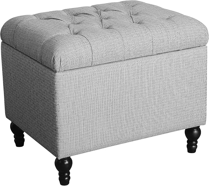 Spatial Order Home Decor | Upholstered Button Tufted Storage Ottoman | Hinged Lid Ottoman with Storage for Living Room & Bedroom | Decorative Home Furniture (Pewter Gray)