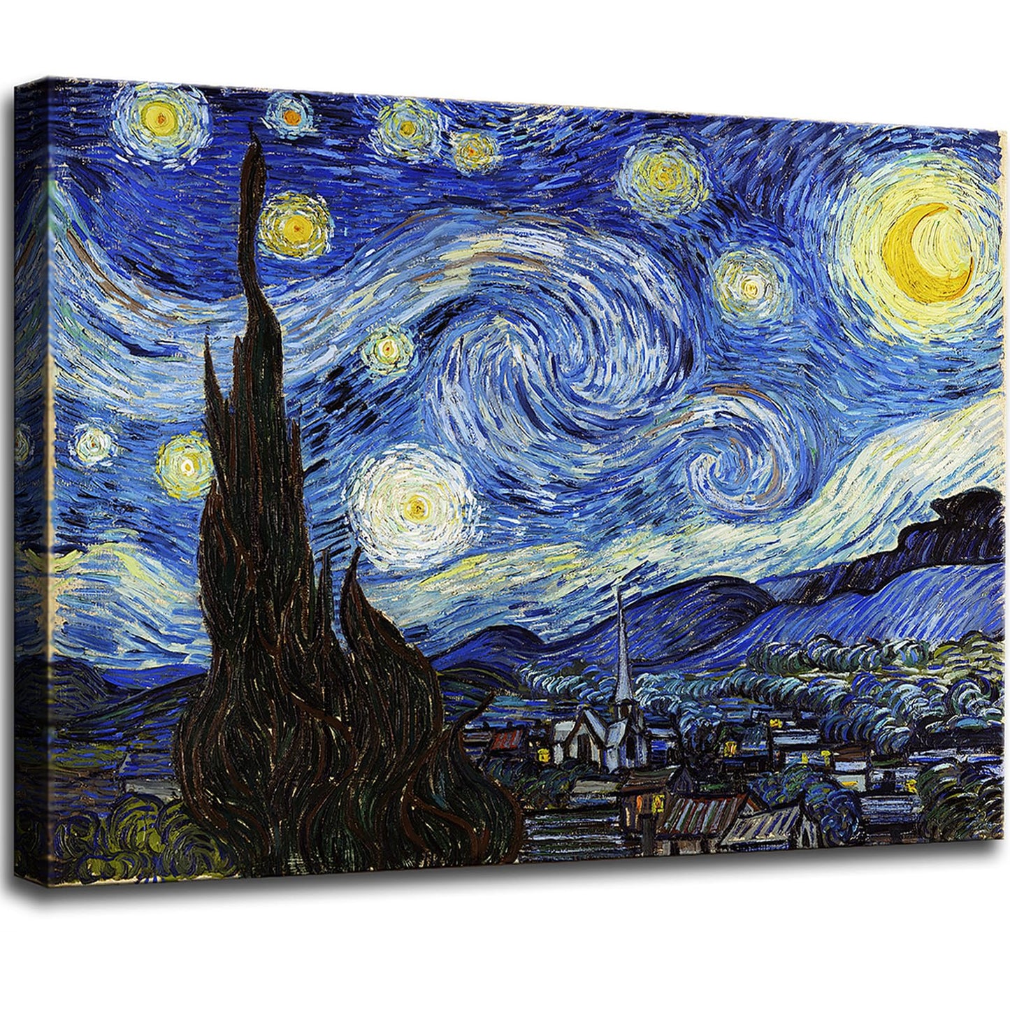 Starry Night, Vincent Van Gogh Canvas Wall art, Classic Paintings Framed Pictures Poster, Abstract Artwork Prints for Home Decor 12"x16"