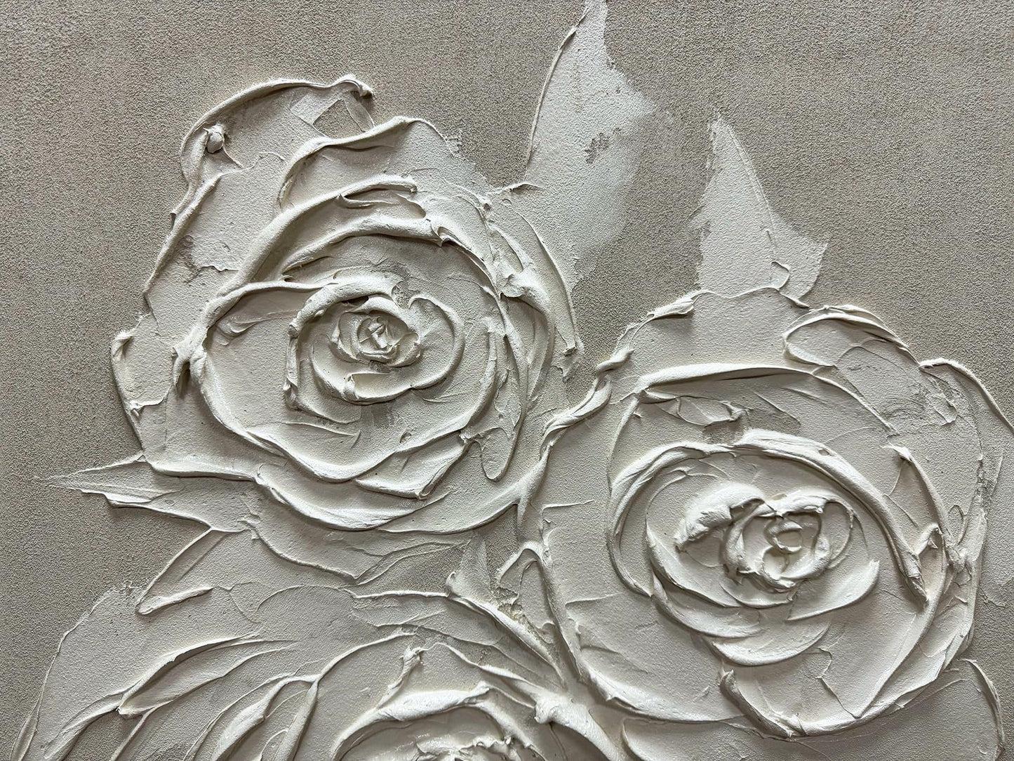 moshinart 24 x 36in Hand-Painted Oil Painting 3D Texture Black White Grey Modern Minimalist Black Abstract Wall Art, Home Office Wall Decoration White Rose