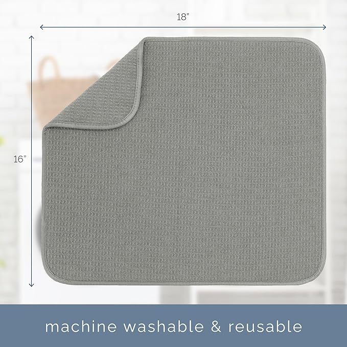 S&T INC. Dish Drying Mat, 16” x 18”, Absorbent Microfiber Kitchen Counter Mat, Dish Drying Pad for Dishes, Utensils, Pots and Pans, Large, Grey