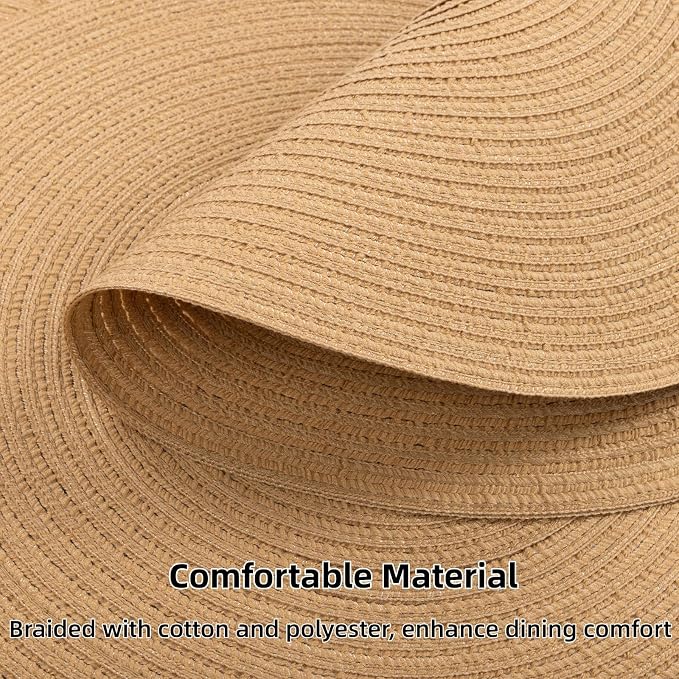 SHACOS 15 inch Round Braided Placemats Set of 6 Cotton Polyester Heat Resistant Round Table Mats Washable Place Mats for Dinner Party Table Decoration (Camel, 6)