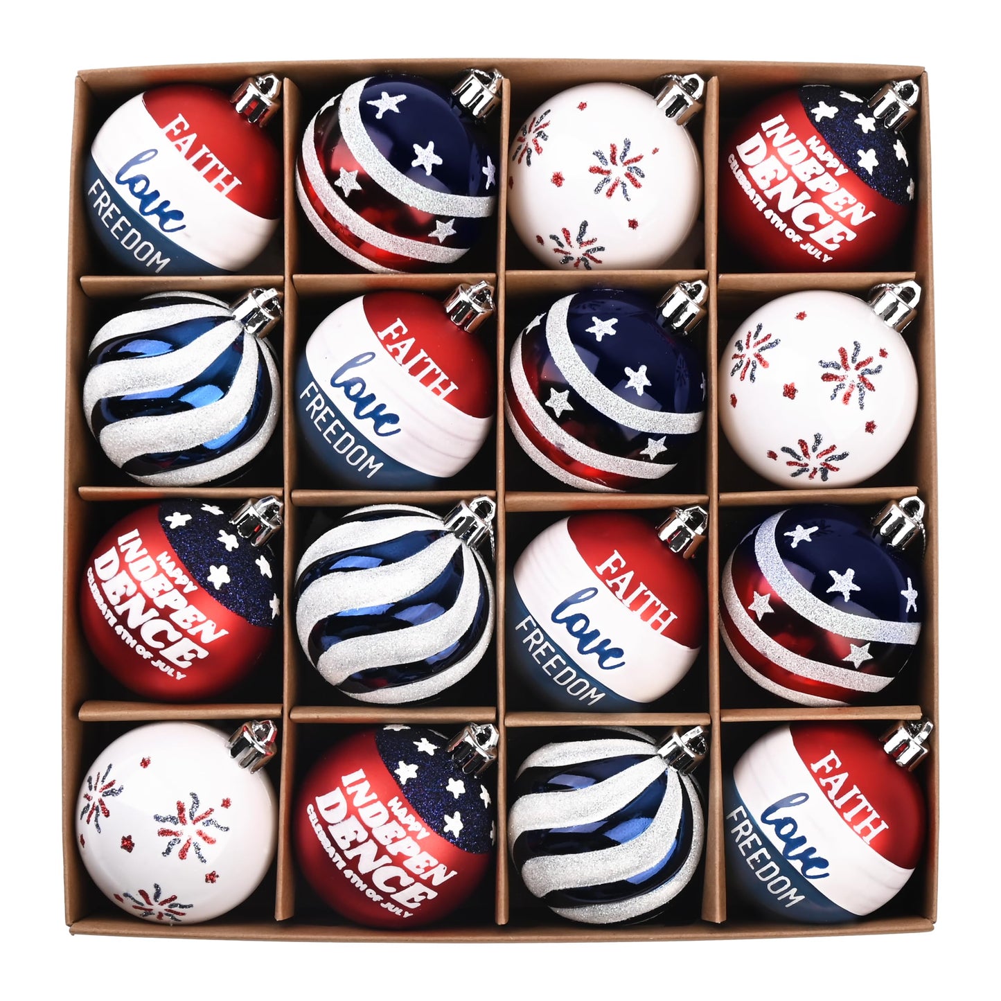 Valery Madelyn 4th of July Tree Decorations for Patriotic Memorial Day Ornaments, 16ct 2 Inches Red White Blue Shatterproof Americana Hanging Ball Decor for Independence Day USA 250th Anniversary