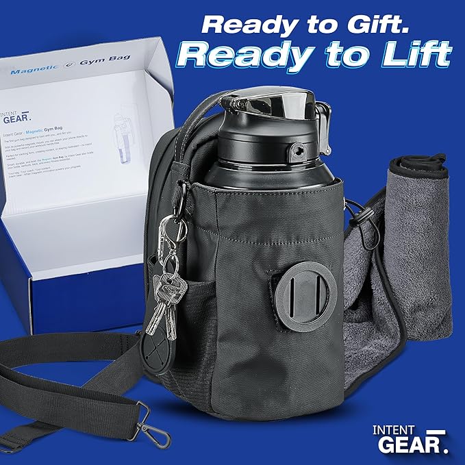 Magnetic Gym Bag with Magnetic Phone Holder for Gym Members - Strong Magnet Attaches to Gym Equipment - Holds Water Bottle, Smartphone & Gear - Gym Must Haves for Influencer Videos