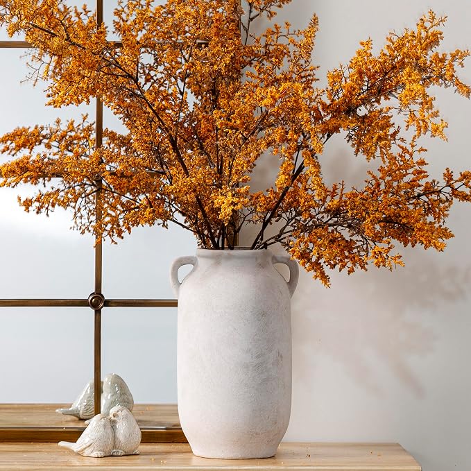 Large Flower Vase Home Decor - Tall Ceramic Farmhouse White Rustic Table Vases with Handle Living Room Decoration Decorative Modern for Fireplace Kitchen (12" Rustic)