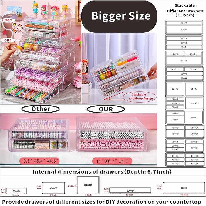 Acrylic Clear Makeup Organizers With 4 Drawers,Rectangular Office Stationery Supplies Plastic Storage Containers,Stackable Acrylic Drawers Suitable for Office,School,Home Cute Desk Organizer,Pack of 1