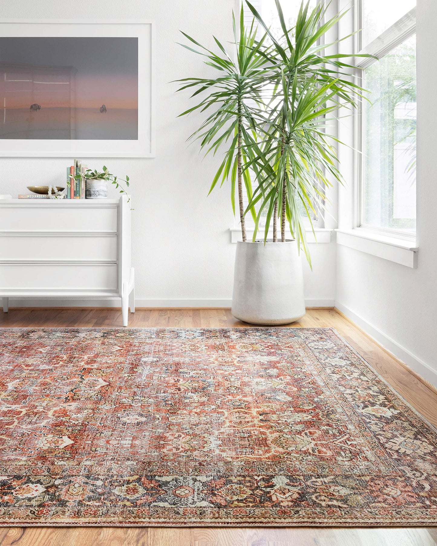 Loloi Layla Collection LAY-02 Spice/Marine 9'-0" x 12'-0" .13" Thick Area Rug, Soft, Durable, Vintage Inspired, Distressed, Low Pile, Non-Shedding, Easy Clean, Printed, Living Room Rug