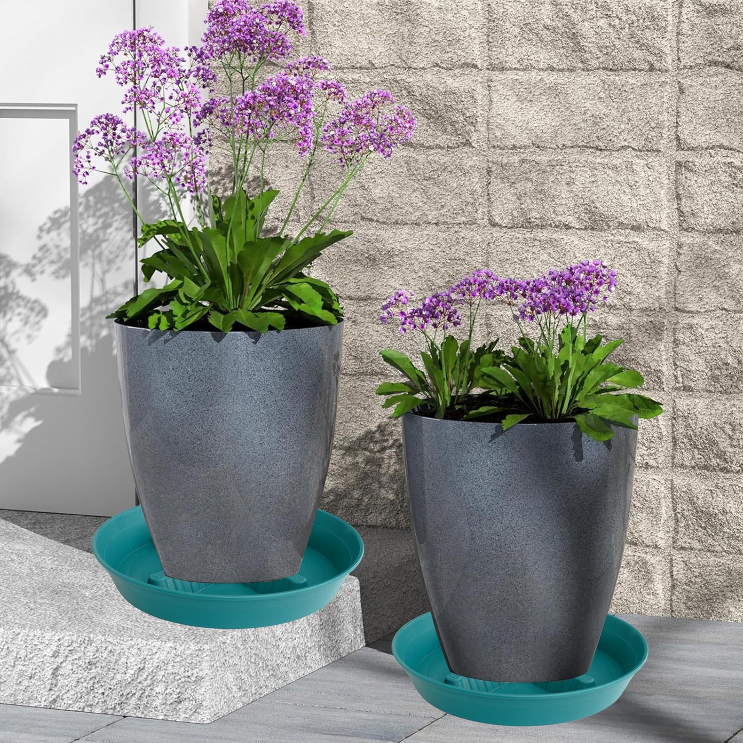 Feyvdzv 4 Pack Plant Saucer 10 inch, 8 12 14 17 inch, Plant Stand Plastic Plant Saucers for Indoors Outdoor, Heavy Duty Flower Plant Risers for Inside Pots, Pot Saucers for Plants, Grow Bags Saucers