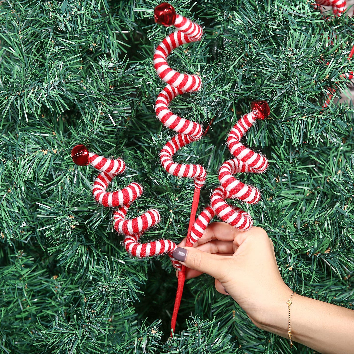 ZHANYIGY 4PC Set Red/White Christmas Tree Decoration Woolen Bells Curly Pick, Christmas Ornaments Home Office Party
