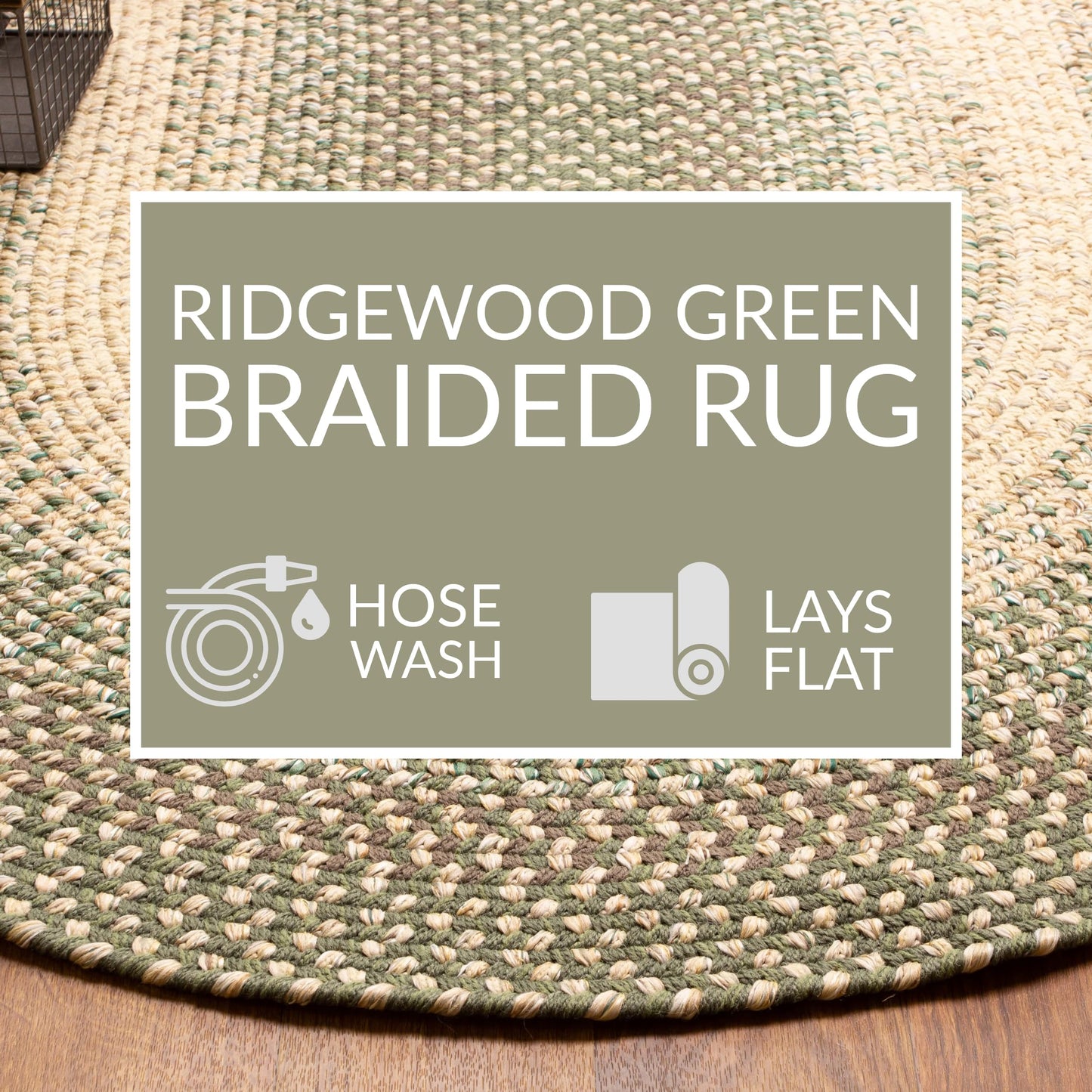 Super Area Rugs Braided Rugs 2X3 Farmhouse Kitchen Rug - Ridgewood Braided Rug for Front Door Entryway - Reversible - Indoor/Outdoor - Made in USA - Forest Green/Beige, 2' W X 3' L Oval