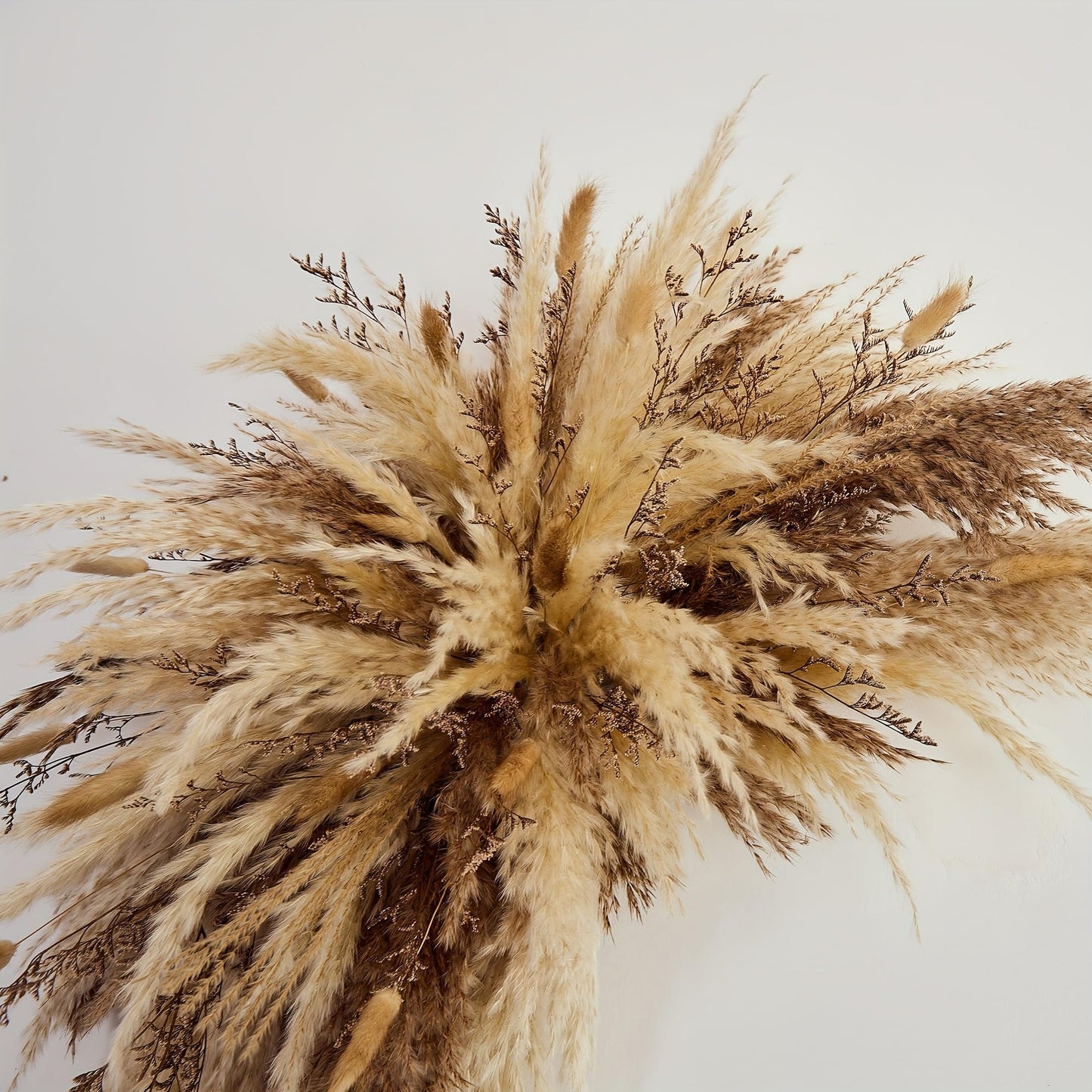 YN HI FLOWER DIY Natural Dried Flower Wall Hanging, Pampas Grass Decor,35-Inch Boho Pampas Grass, Pink Bunny Tails, Palm Leaves, Wedding Arch Decor- Need to Assemble