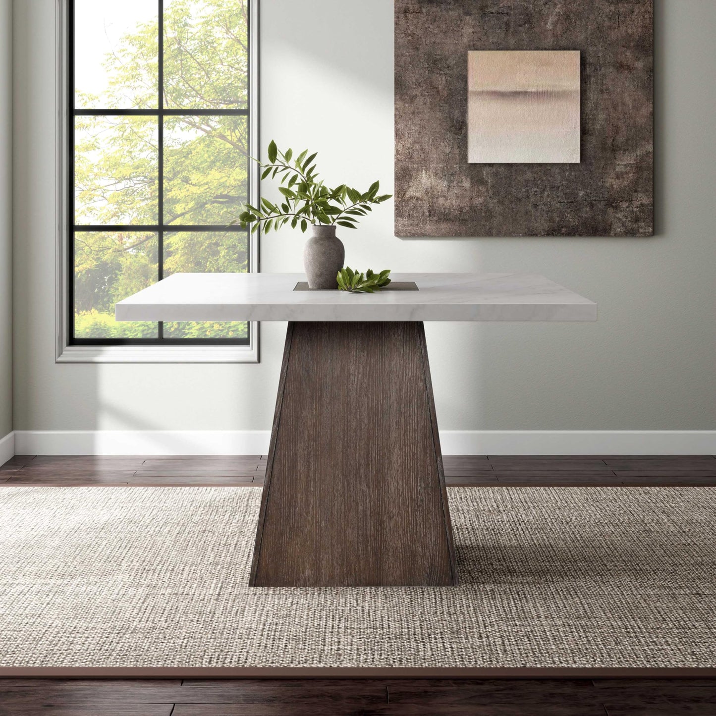 Furniture of America Rafferty Modern Solid Wood 54-inch Square Counter Height Dining Table with Genuine White Marble Tabletop and Tapered Pedestal Base, for Home Kitchen, Living Room, Dark Walnut