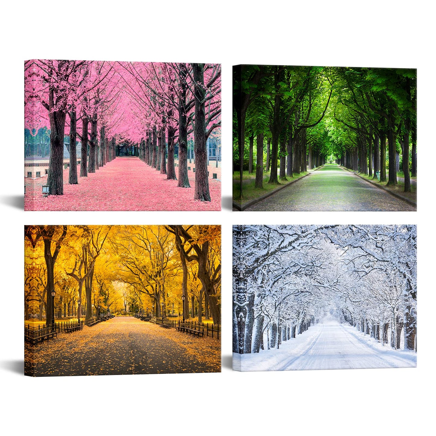 iLOOKLiKE 4 Panels Colorful Trees Canvas Wall Art Four Season Picture Prints Spring Summer Fall Winter Nature Scenery Mural Painting for Living Room Bedroom Ready to Hang 12x16inchx4pcs