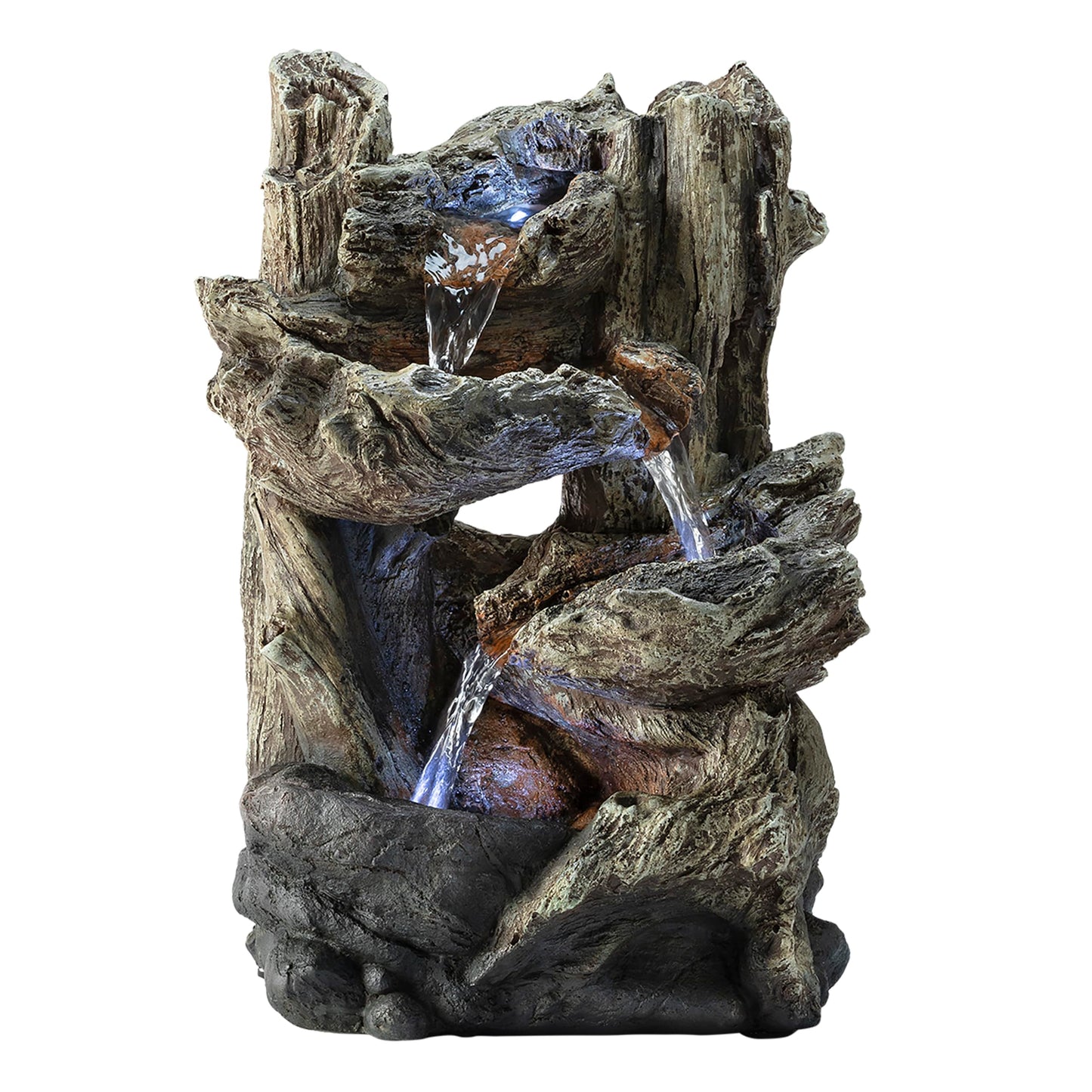 Alpine Corporation | 14"H Indoor Tiered Log Tabletop Fountain with LED Lights — Cascading Waterfall Design Creates Relaxing Ambiance for Home & Office Décor