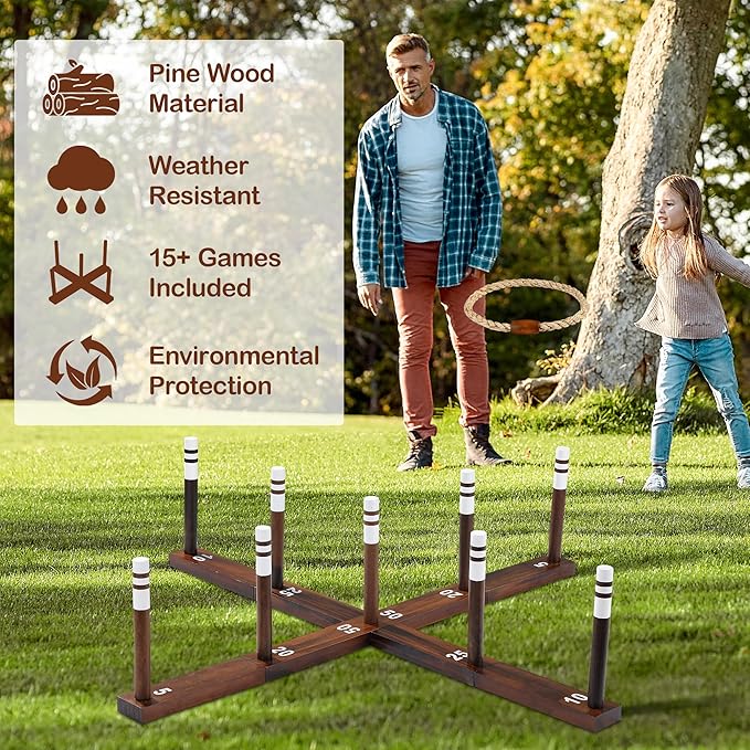 Ring Toss Game,Ring Toss Game for Adults and Kids, Indoor Outdoor Fun Holiday Lawn Yard Game for Family, Easy Set Up, Portable to Carry for Outside Kids Sport