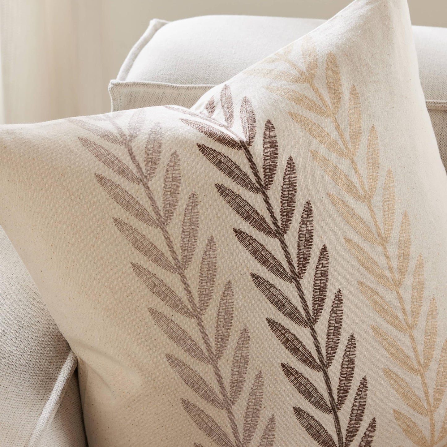 YZJZEDS 100% Cotton Farmhouse Leaves Throw Pillow Covers Set of 2, 18x18 Inch Mixed Beige Pastoral Decorative Print Cushion Covers for Sofa Bed Living Room Home Decor