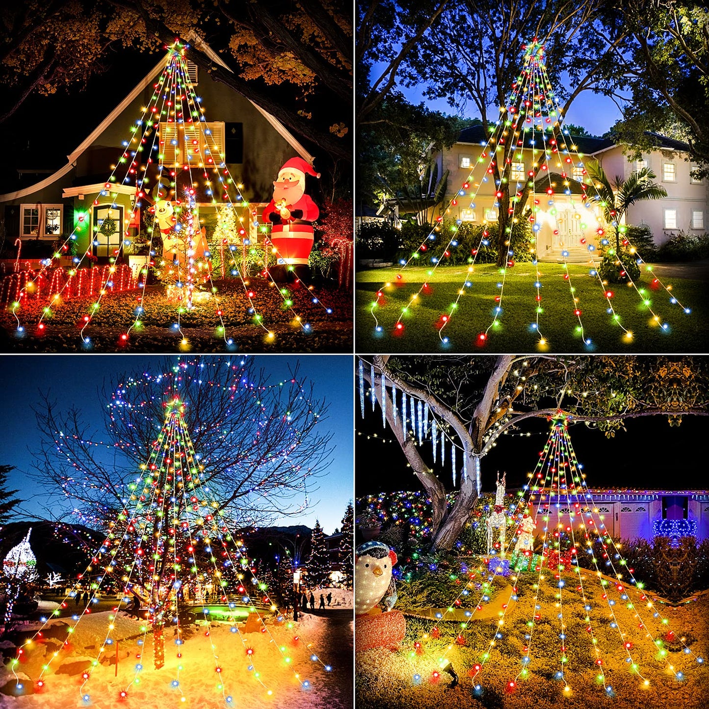 Christmas Decoration Lights, Outdoor Christmas String Lights 320 LED 11.5 Ft Waterfall Tree Light with Big Star Topper 8 Light Modes for Xmas New Year Holiday Garden Yard Indoor Outdoor Decor