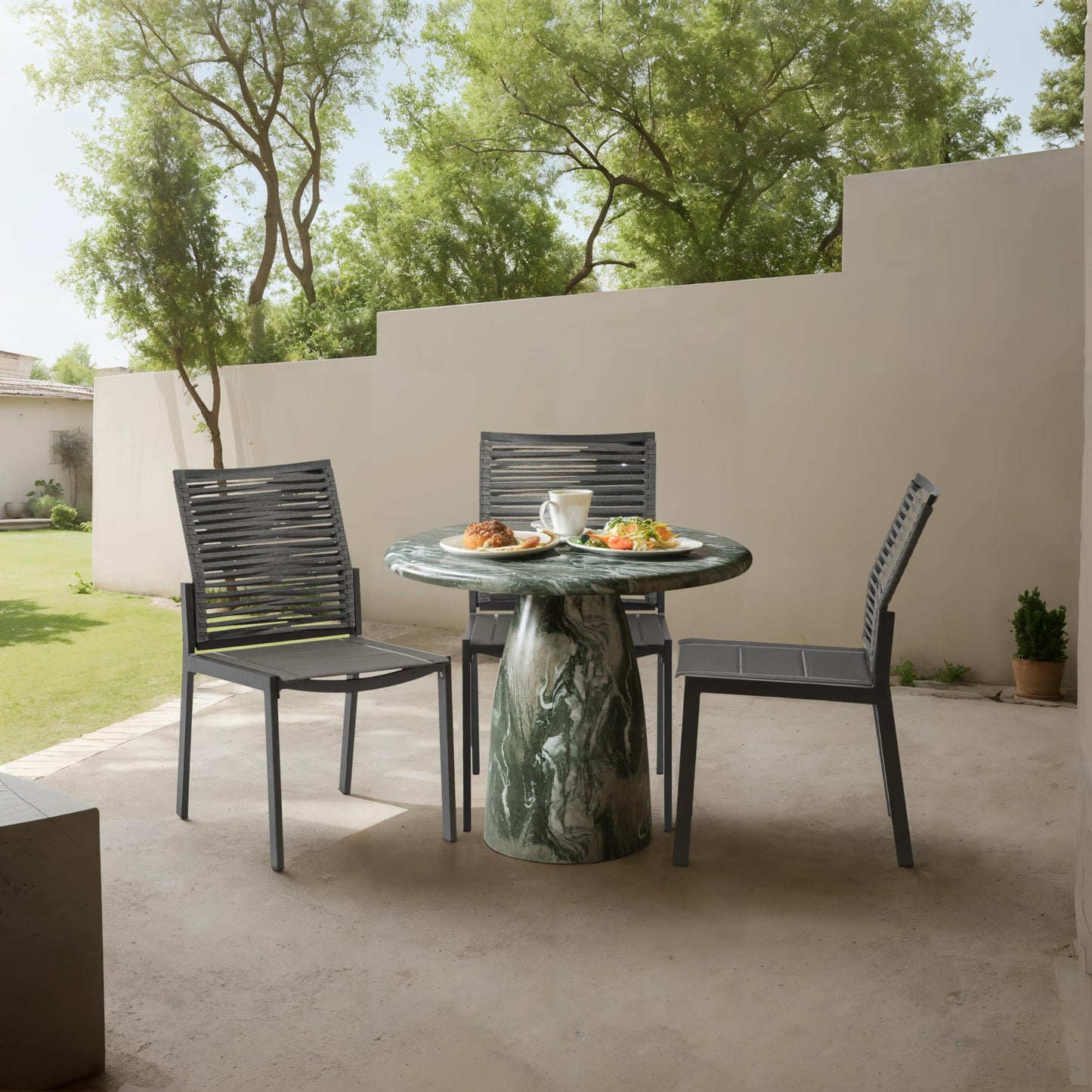 Meridian Furniture 700Green-T Cosenza Collection Art Deco 36" Indoor/Outdoor Concrete Dining Table with Green Marble Finish, 36" W x 36" D x 30" H, Green
