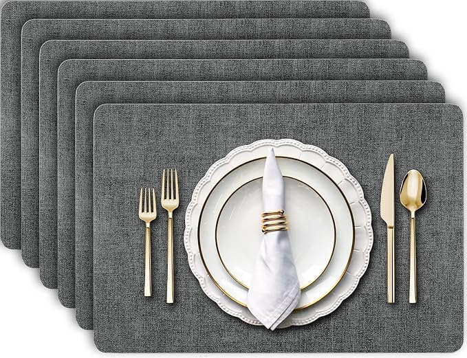 Aofmee Faux Leather Placemats Set of 6 - Waterproof - Wipeable - Washable - Heat Resistant - Anti Slip Stain Resistant Kitchen Dining Table Place Mats, Suitable for Indoor & Outdoor Use, Easy to Clean