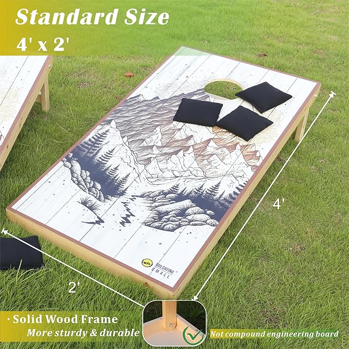 Cornhole Board Set 4FTx2FT Solid Wood Regulation Size Cornhole Set Includes 8 Cornhole Bags for Adults