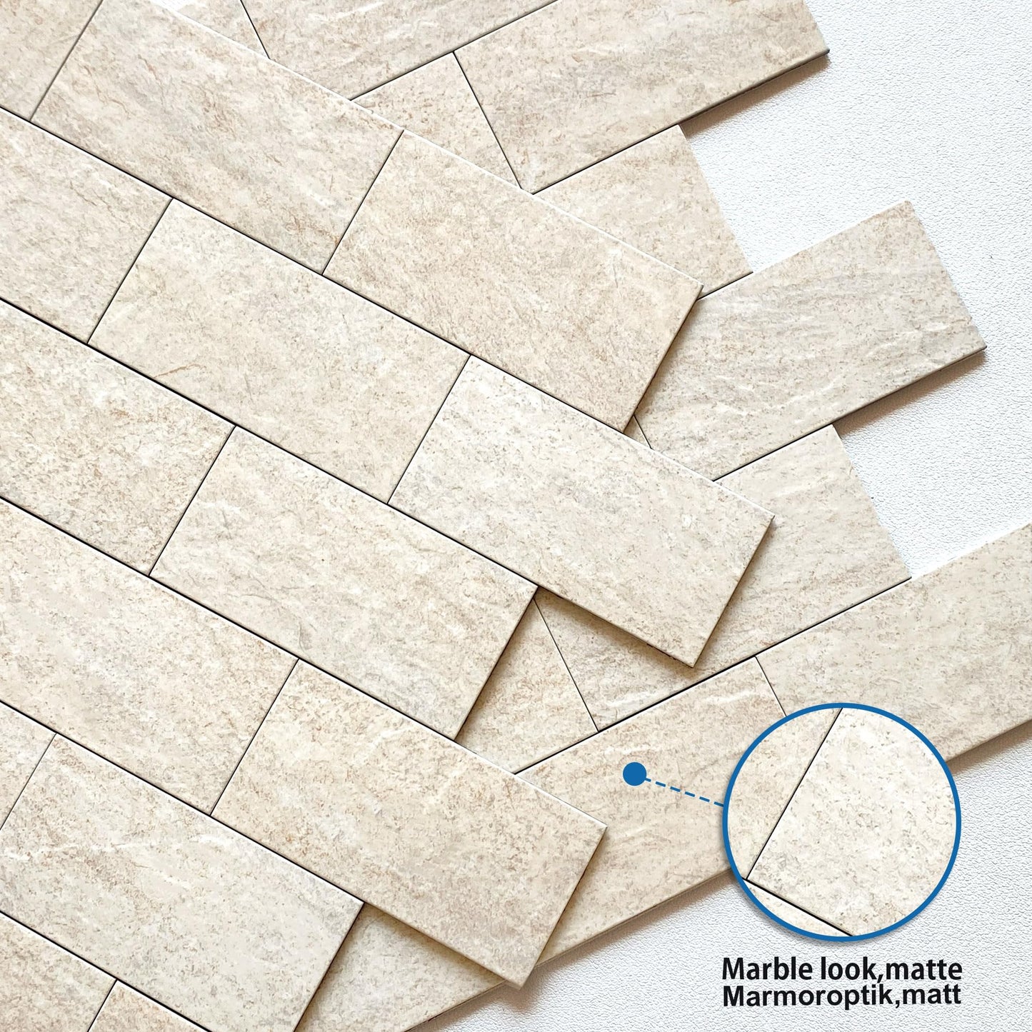 M MOFIT Stone Backsplash Peel and Stick Tiles Matte,Adhesive Mosaic Subway Tiles Waterproof Wall Tile Stickers for Bathroom Shower(Beige,10PCS)