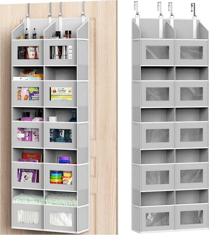 Simple Houseware Extra Large Heavy Duty Over the Door Organizer with 10 Clear Window Pockets, 80 lbs Capacity for Pantry, Closet, Bathroom, Gray