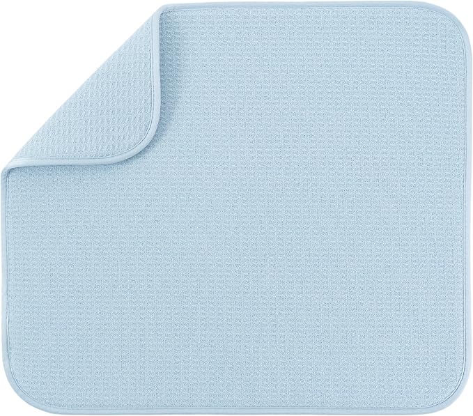 S&T INC. Dish Drying Mat, 16” x 18”, Absorbent Microfiber Kitchen Counter Mat, Dish Drying Pad for Dishes, Utensils, Pots and Pans, Large, Sky Blue