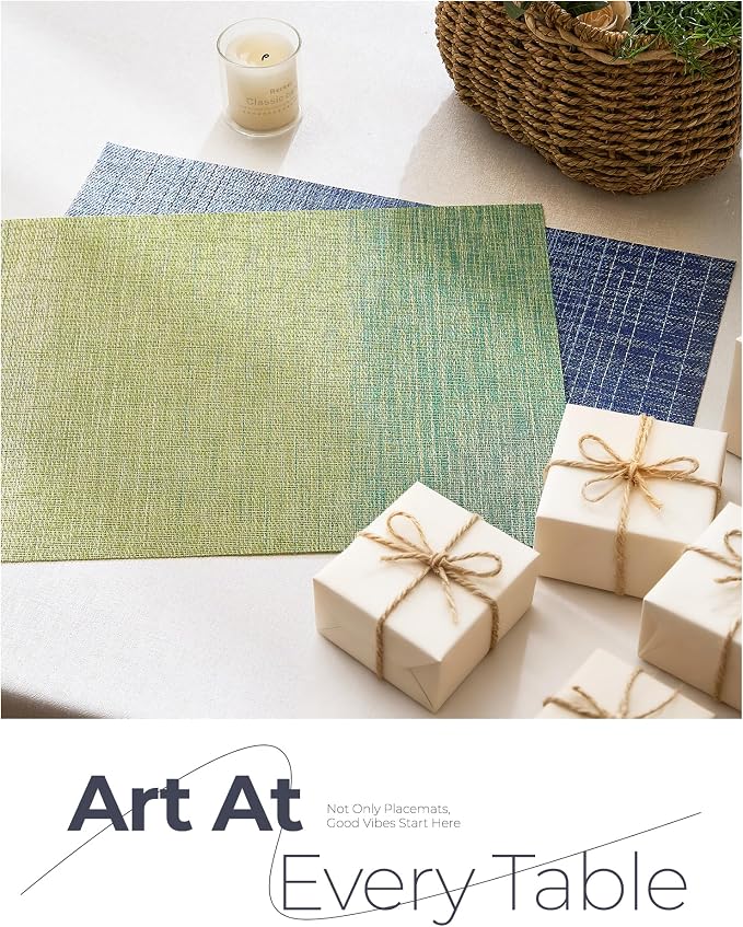 Leetaltree Gradient Blue Woven Placemats Set of 24 - Heat Resistant Non-Slip Place mats for Dining Table, Washable Durable PVC Vinyl Woven Table Mats(Gradient Blue, 24)