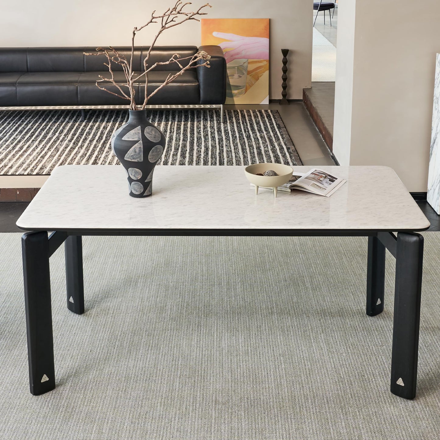 63" Modern Marble Top Dining Table, Marble White Dining Table, Indoor Outdoor Ceramics Table for Patio, Backyard, Scratch and Heat Resistant(63" D x 34" W)