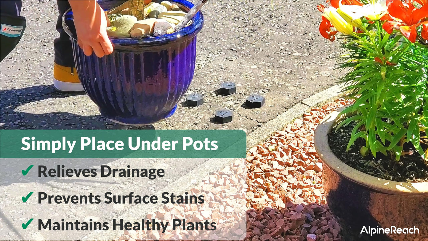 AlpineReach Extra Heavy Duty Pot Feet Risers 20 Pack Hexagons & Adhesive Pads - Protect Healthy Plants - Strong Invisible Supports Small Large Flower Planters Stability - Outdoor Lifter Toes Elevator
