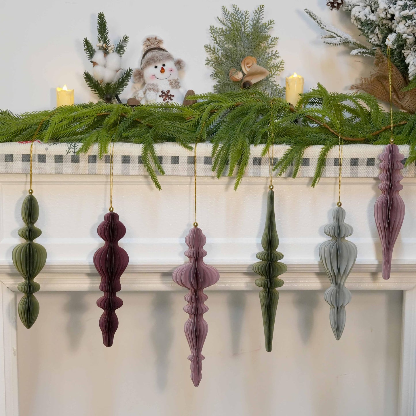 6Pcs Christmas Honeycomb Ornaments for Tree, 3D Paper Honeycomb Hanging Decorations Neutral Finial Christmas Ornaments Lanterns for Xmas Tree New Year Holiday Party Home Decor, Green Pink Gray
