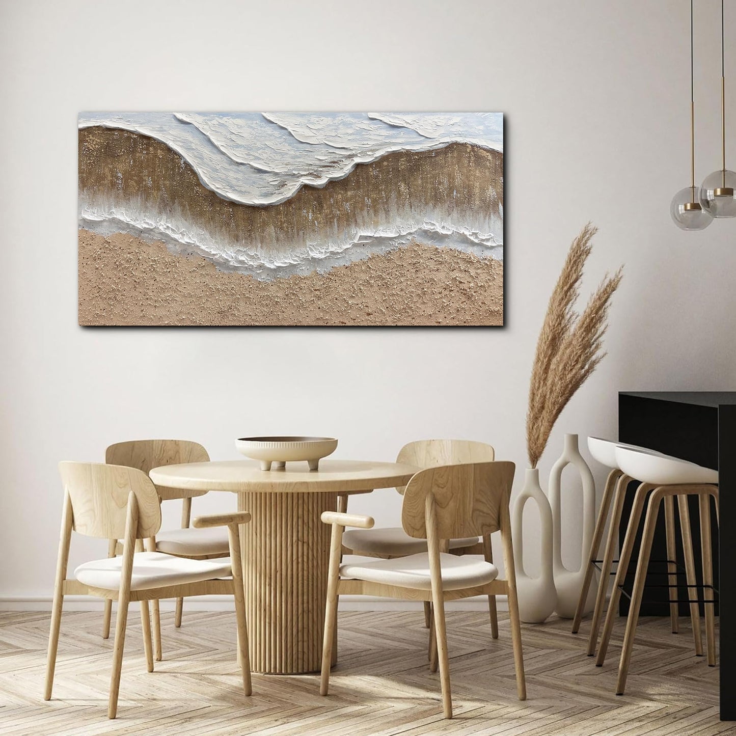 Trogonup Large Coastal Canvas Wall Art for Living Room 20x40 Inch Hand Painted White Ocean Textured Seascape Oil Painting Beach Artwork for Bedroom Office Home Decor Ready to Hang