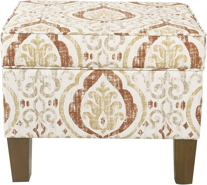 Spatial Order Square Ottoman - Burnt Orange and Cream Medallion
