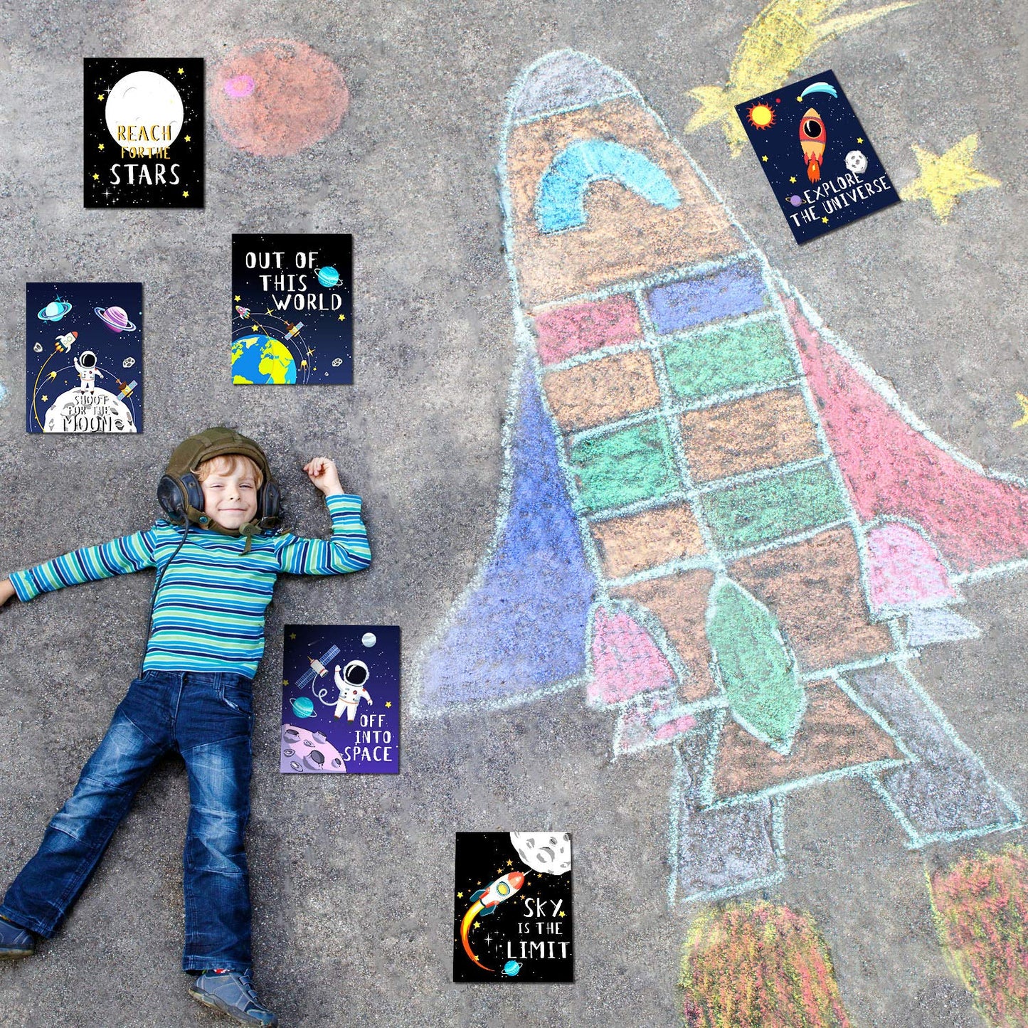 Blulu 9 Pieces Outer Space Decor for Kids Room Boy Bedroom Space Posters 8 x 10 Inch Cute Inspirational Art Decoration for Boys and Girls Playroom Nursery