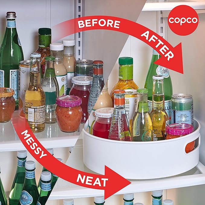 Copco 12 Inch Non-Skid Lazy Susan Turntable Organizer for Cabinet, Kitchen, Pantry, Bathroom - Smooth-Glide Rotating Storage with Raised Rim and Handles