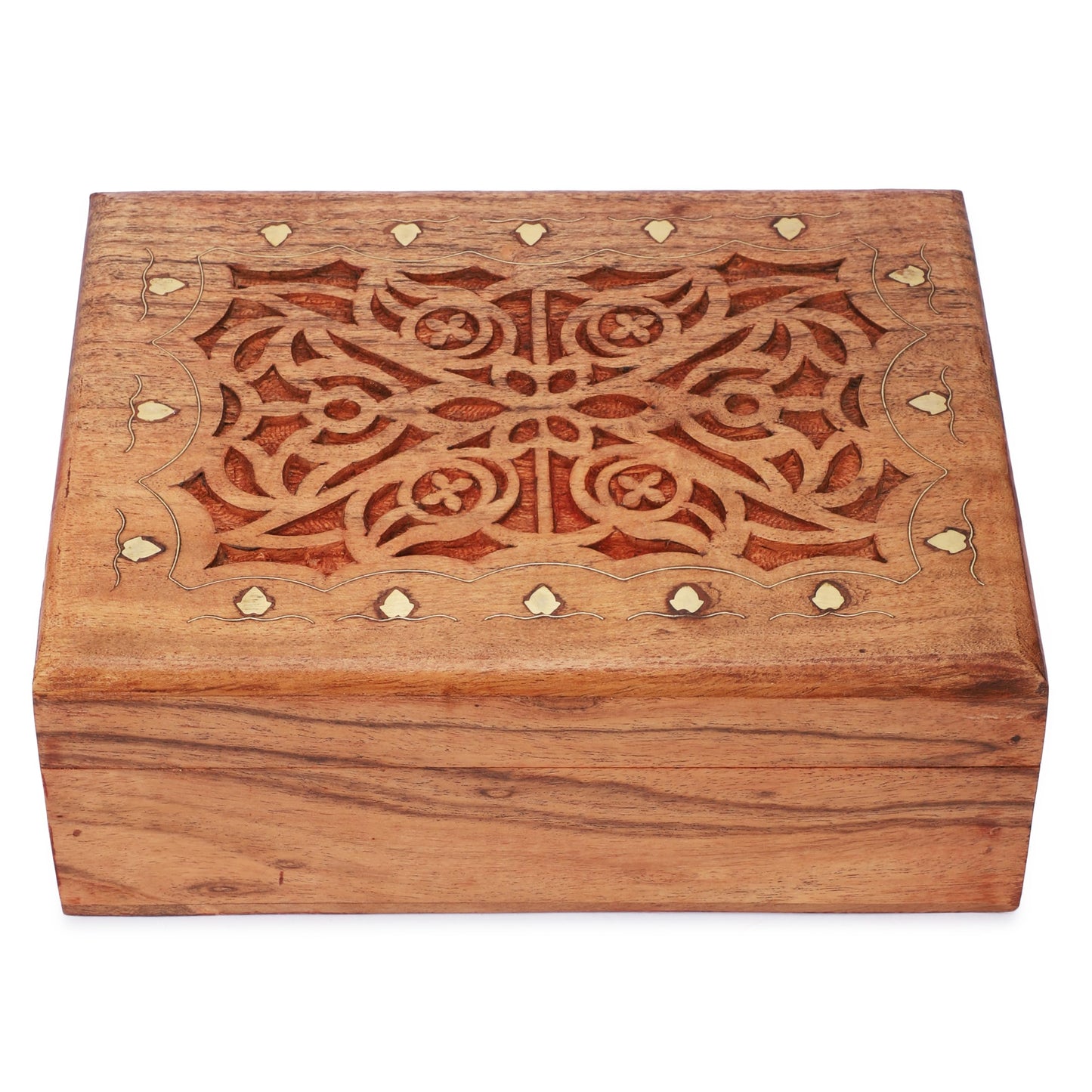 Ajuny Wooden Handcrafted Decorative Jewelry Storage Box Large Celtic Design Multipurpose Treasure Chest Organizer Travel Keepsake Trinket Holder Necklaces Watch Box Gifts 9x7 Inch