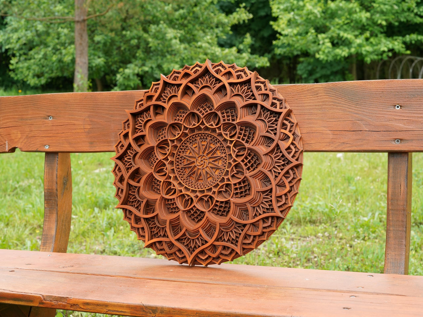 BHDecor Home Wall Decor – Multilayered Laser Cut Carved Elegant Wooden Varnished Mandala Hanging MDF Panels for Decoration - Rustic Contemporary Artwork 35.4 x 35.4 inch (90cm)