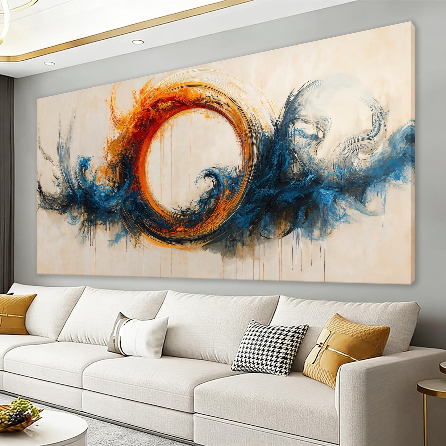 I@U Large Wall Art For Living Room Modern Abstract Wall Art Decor Ready To Hang Abstract Red Blue Circle Canvas Art Wall Decor For Bedroom Kitchen Dining Room Office Decoration 29x58 Inch