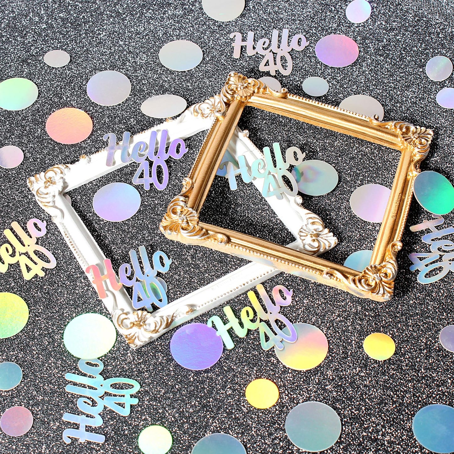 Vofrise 40th Birthday Confetti for Table Iridescent Birthday Party Decorations for Her Circle Dots Hello 40 Women Forty Years Old Birthday Table Scatters Decor Anniversary Party Supplies 300PC