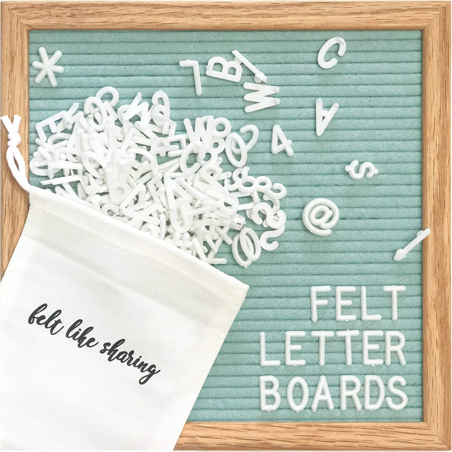 Felt Letter Board, 10x10in Changeable Letter Board with Letters White 300 Piece - Felt Message Board, Oak Frame Wooden Letter Board for Baby Announcements, Milestones, Office Decor & More (Seafoam Green)
