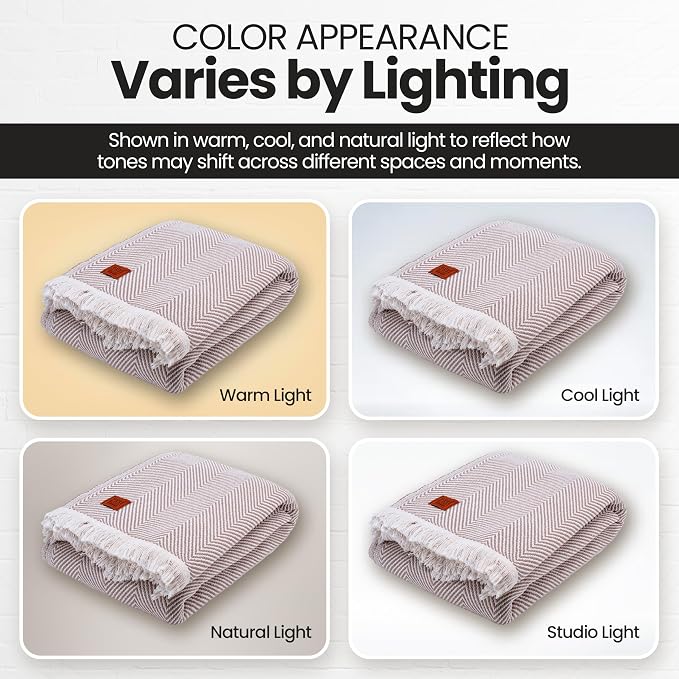 Gold Case Throw Blanket for Bed - 100% Recycled Turkish Cotton Blanket - Elegant Lightweight Soft Throw Blankets for Bed & Living Room - Queen Size Cozy Blankets - 90x90 - Beige