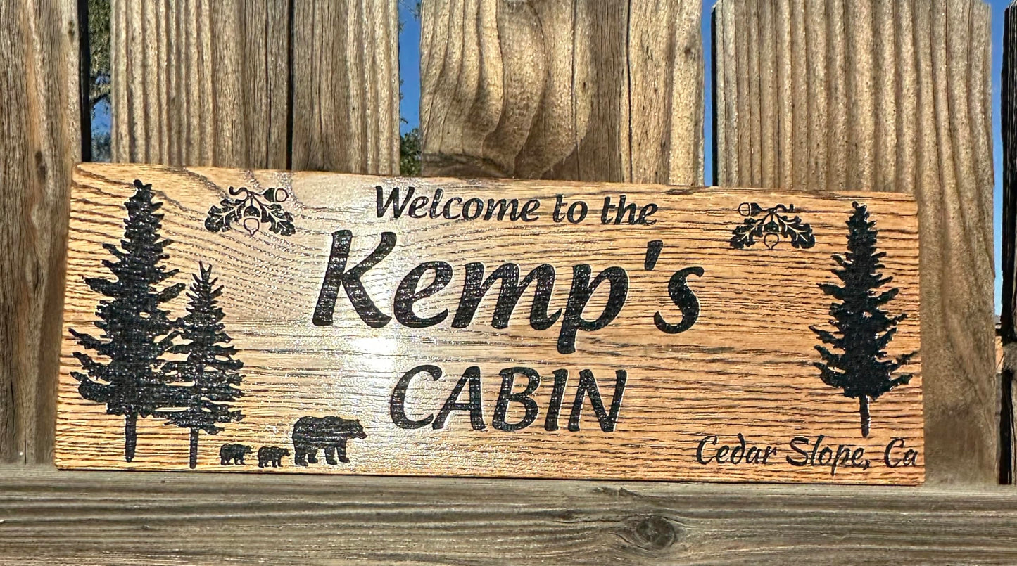 Custom Sign Engraved Solid Wood Oak Sign Perfect for Outdoors or Indoors | Enhancing Any Space With Custom Name Sign | Make's A Great Family Sign Home Signs For Home Decor | Wood Sign (Cabin)