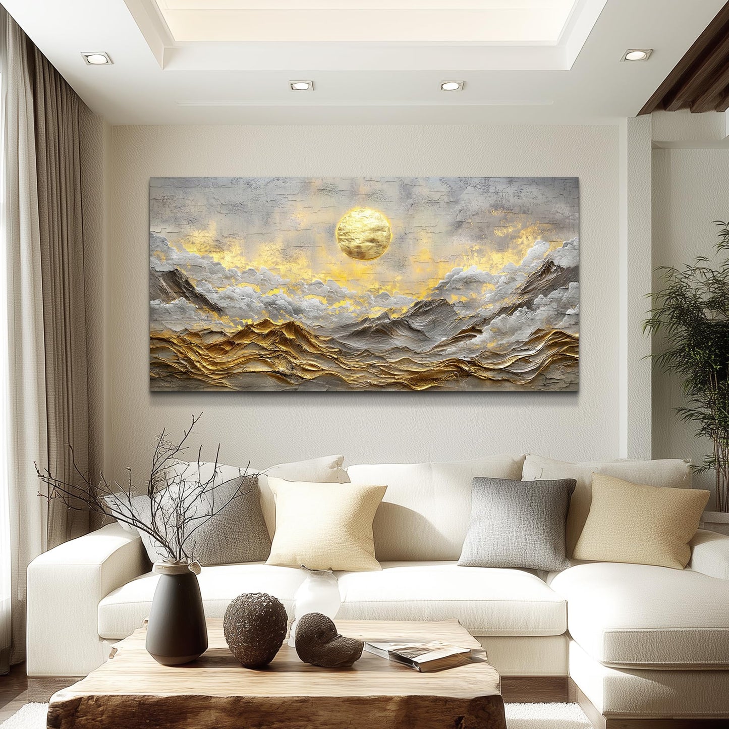 ZUITINGHUA Canvas Wall Art For Living Room Wall Decor For Bedroom Office Wall Decoration Golden Moon Landscape Painting Mountain Pictures Artwork Room Aesthetic Home Decor 20x40 In