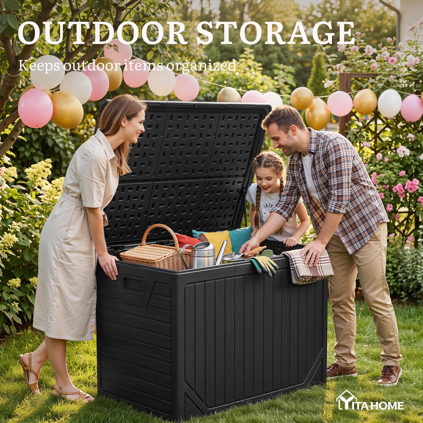 YITAHOME XXL 230 Gallon Extra Large Outdoor Deck Box, Lockable Resin Double-Wall Storage Box and Waterproof Patio Furniture Bin for Garden Tools & Pool Accessories, Black