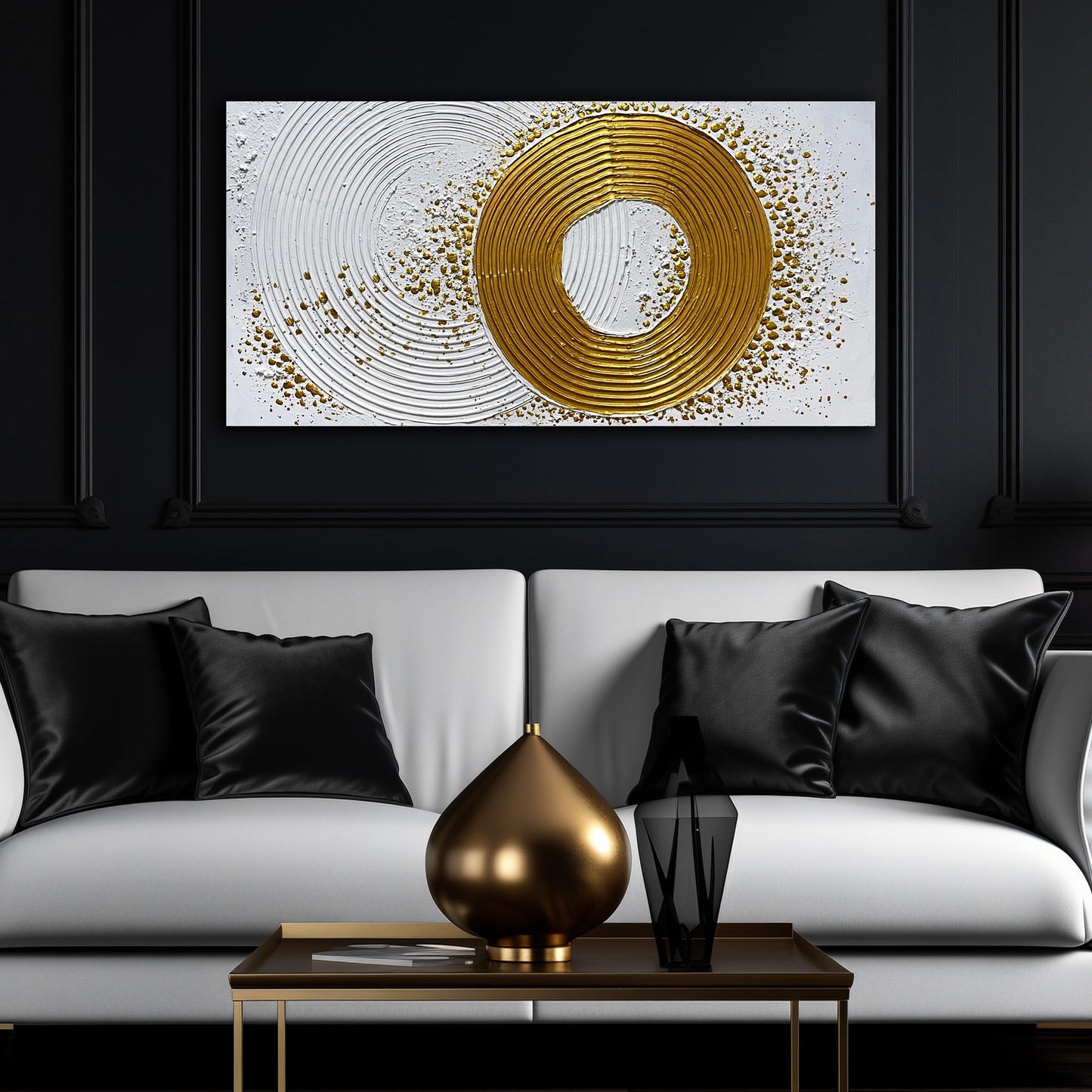 WVMAPTA Abstract Hand Painted Wall Art For Living Room White And Gold Wall Decor For Office Circle Wall Art For Bedroom Size 20 x 40 Inch
