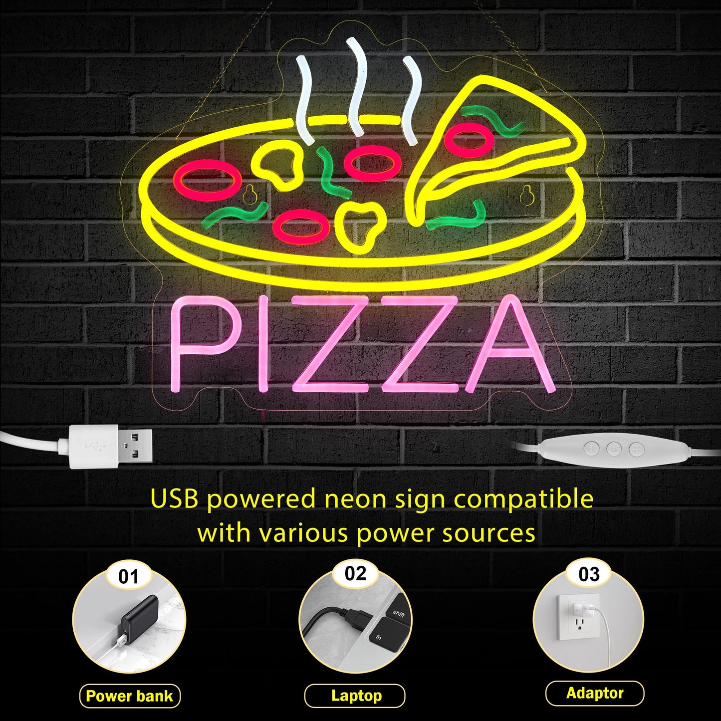 Hoyoelec Pizza Neon Sign for Wall Décor Dimmable LED Neon Sign USB Powered Neon Art Signs Decor