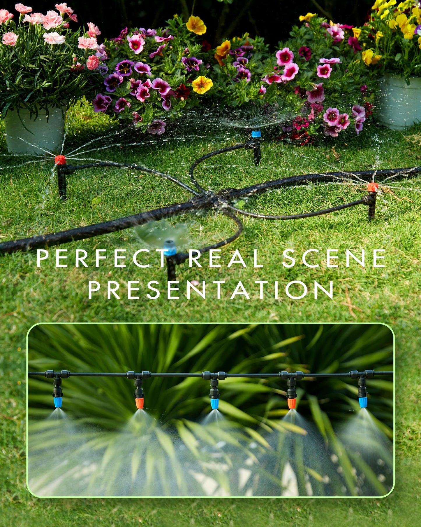 240FT Drip Irrigation System Kits - Automatic Garden Watering Sprinkler with 1/2 & 1/4 inch Tubing Hose Patio Misting Plant Irrigation Water Equipment Quick Connector for Greenhouse Flower Beds Lawn