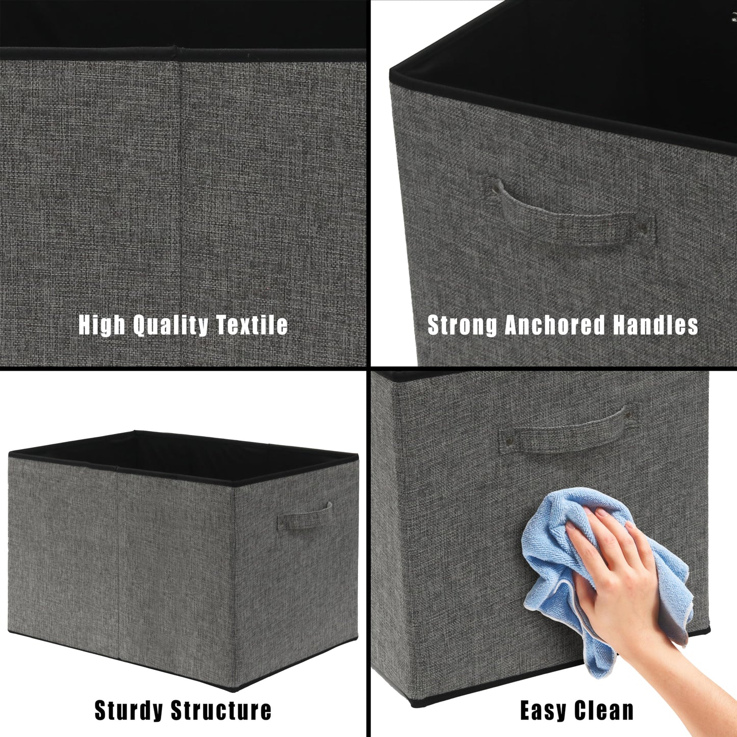 Simple Houseware 15 x 13 Inch Collapsible Fabric Storage Bin with Handles, 2 Pack, Dark Gray